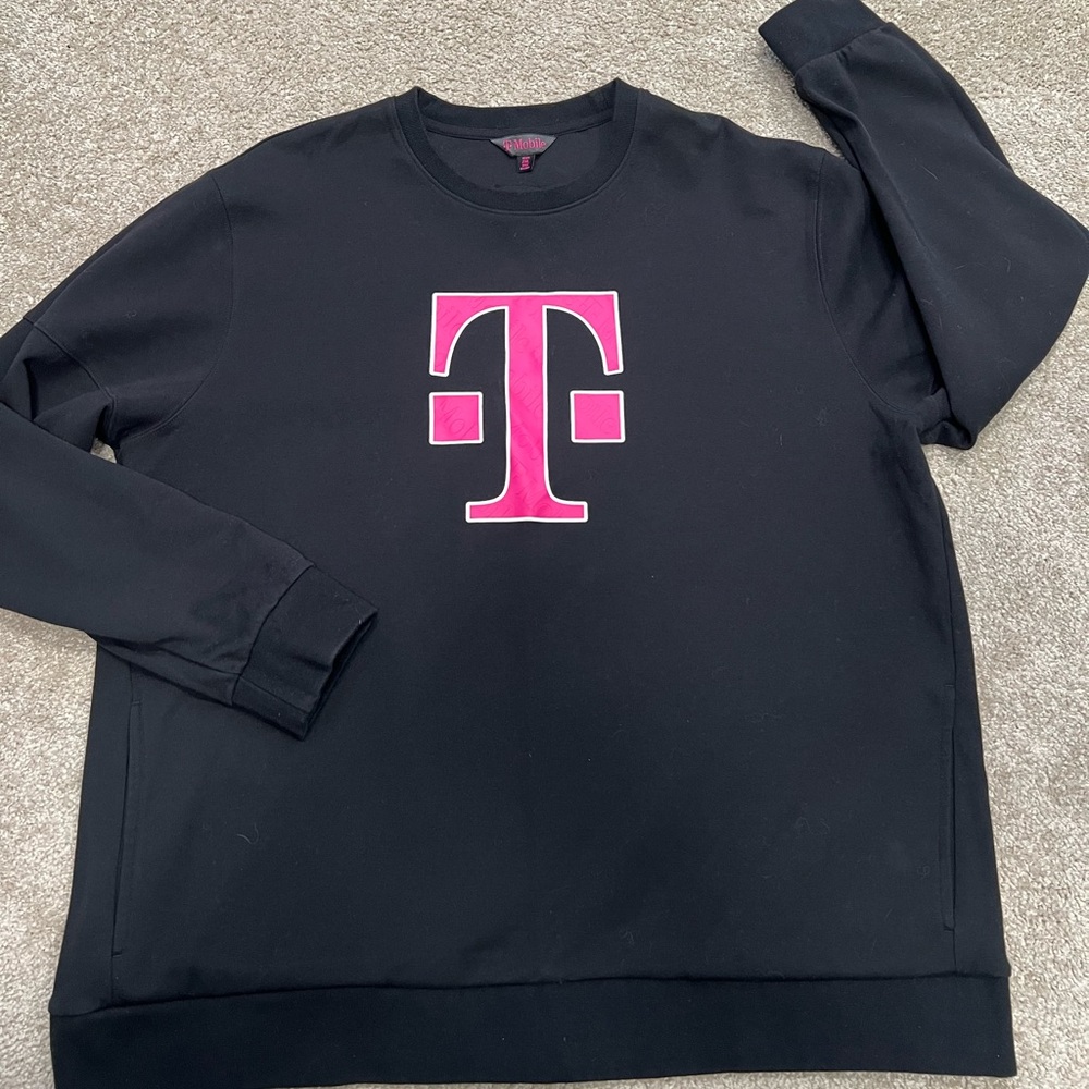 Mobile Men's Black Pink Logo Employee Crew Neck LS Sweatshirt pockets Sz XXL